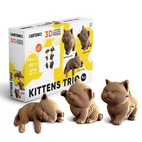 Картонний 3д пазл "Три котика" Cartonic об'ємний конструктор CARTKITTENS фото