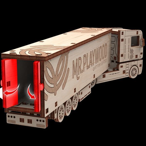 Дерев'яний конструктор Класичний Тягач з Причепом Mr. Playwood механічна 3D модель 88 деталей 000033388 фото